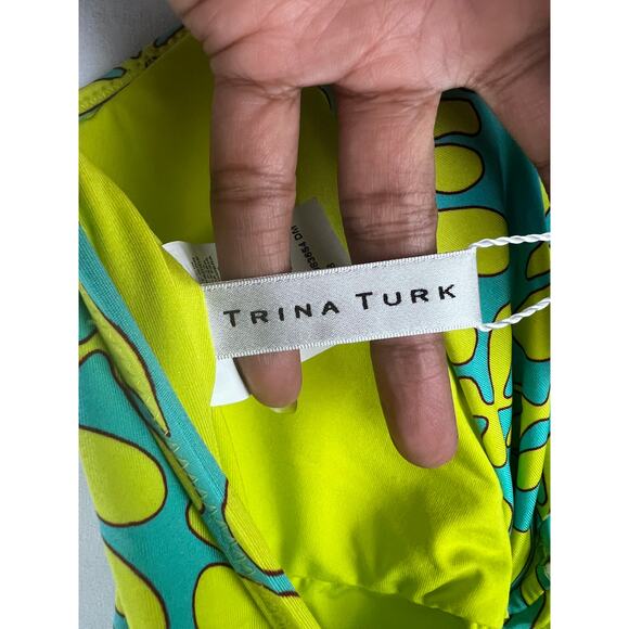 Trina Turk TRELLIS One Piece Aqua Yellow Swimsuit Twist Halter NWT $184 Sz 8 - Picture 7 of 8